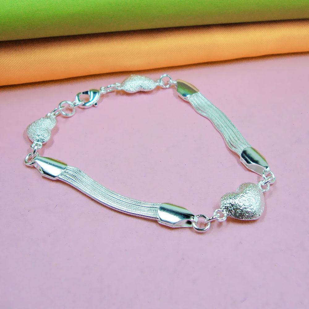 Bracelet Women'S Frosted Love Shaped Tassel Bracelet Thick Platinum Silver Jewelry Gift