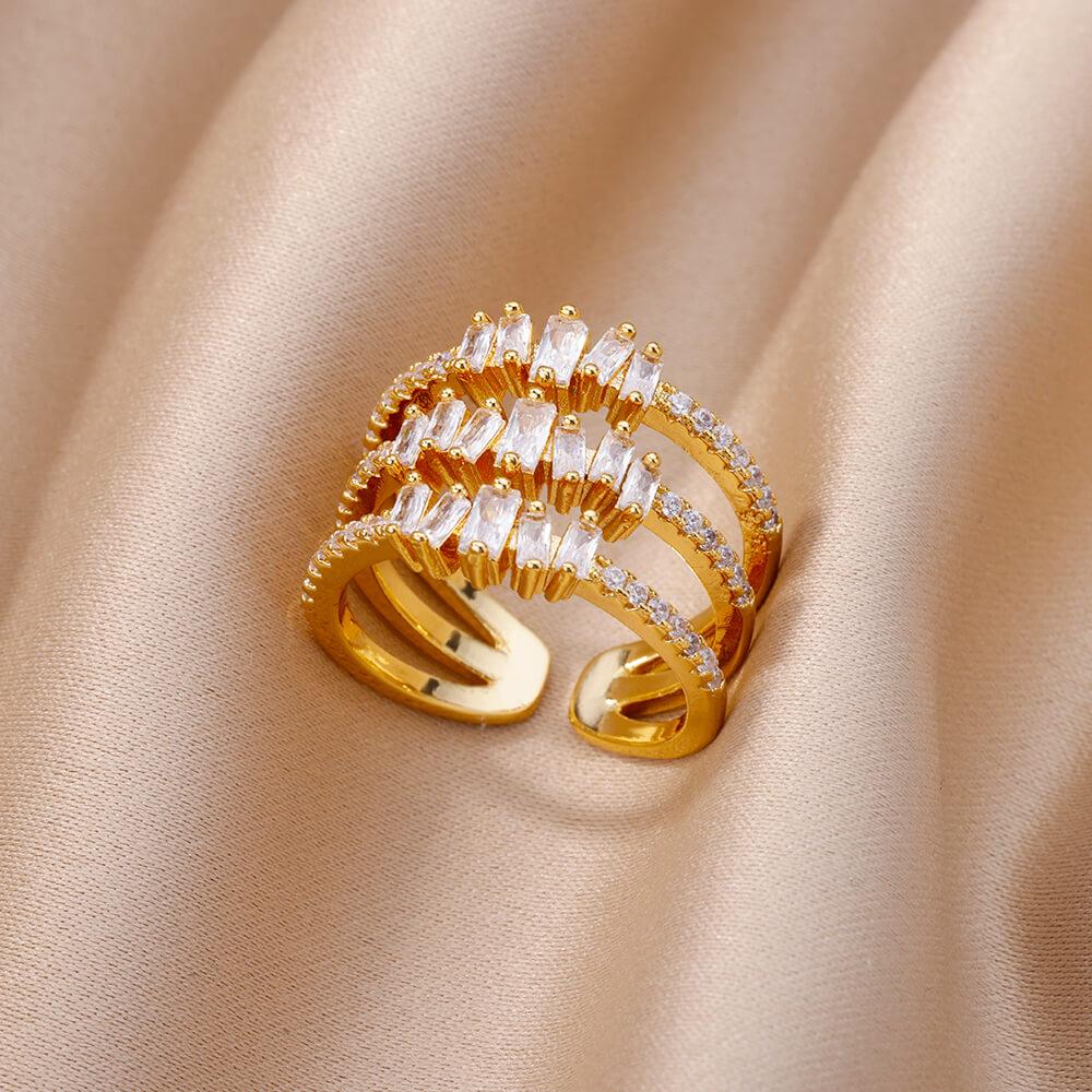 White Zircon Flower Leaf Shape Stainless Steel Rings For Women Adjustable Aesthetic Wedding Ring Light Luxury Female Jewelry BFF