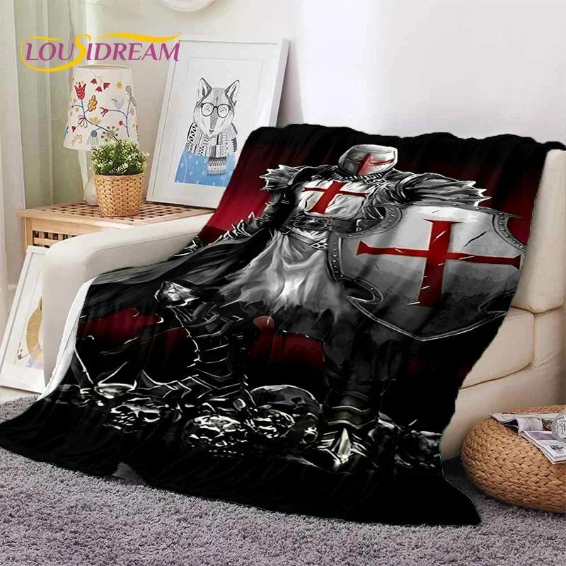 Chevalier Templier Croisé Dessin Animé Couverture Douce en Flanelle pour Lits Chambre Canapé Pique-nique, Couverture Jetée pour Couvrir Cadeau Extérieur