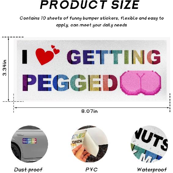 10 PCS Car Funny LGBT Stickers, Waterproof Prank Rainbow Bumper Stickers With Humor Text, Universal Colorful Gay Pride Decals For Vehicle Luggage