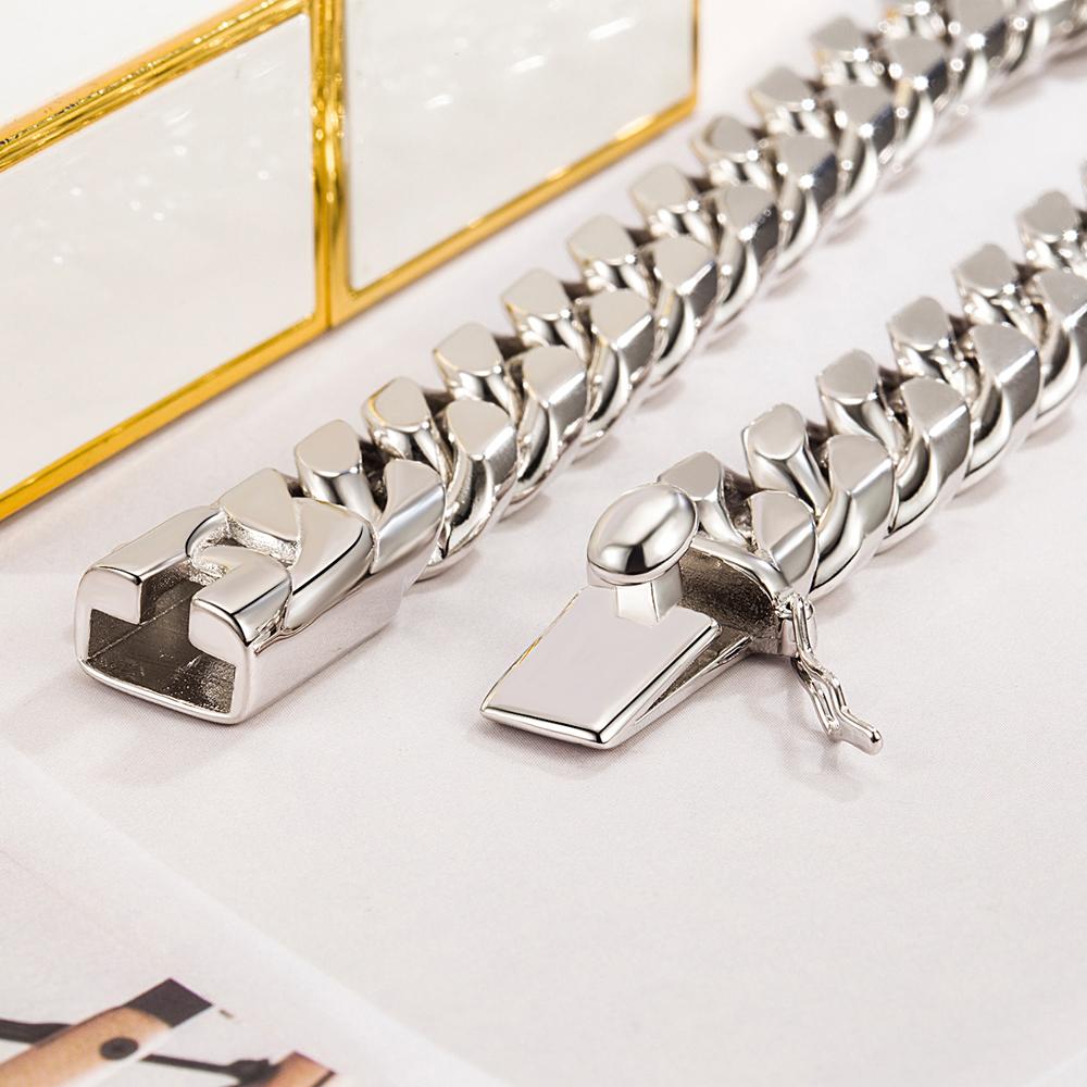 New Trendy 12 MM Bracelet Curb Cuban Chain Bracelet Classic Width Chain 925 Sterling Silver Bracelet for Men Women Jewelry Gift