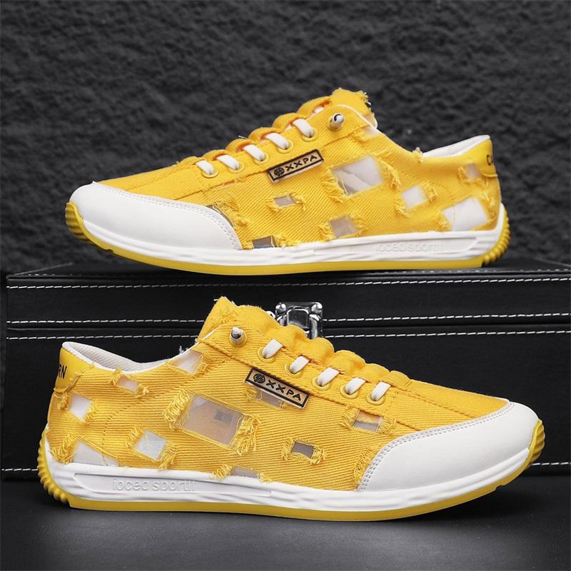 Yellow Canvas Shoes Men's Casual Flat Sneakers Summer Breathable Fashion Sneakers Men Trendy Espadrilles Comfort Sport Shoes Man