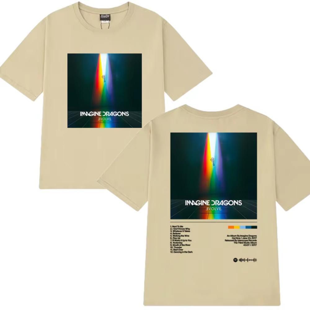 Imagine Dragons Evolve Album Double Sided Printed T Shirt Men Women Vintage Hip Hop Streetwear Male Cotton Short Sleeve T-shirts