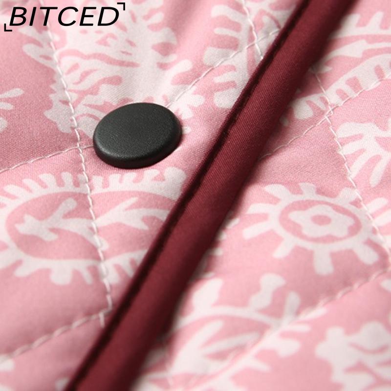 BITCED Women's Autumn/Winter Fashion Casual V-Neck Printed Quilted Cotton Patchwork Jacket
