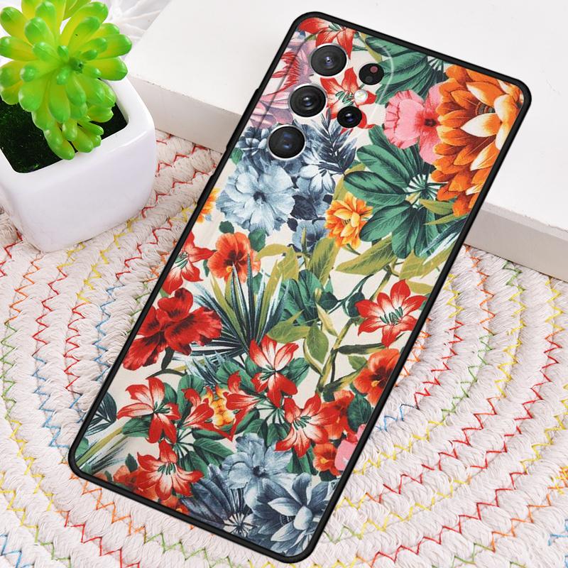 Retro Tropical Floral Flowers Phone Case For Samsung Galaxy Note 10 Pro S26 S25 S24 S23 S22 Ultra Plus S21 FE S20 Cover