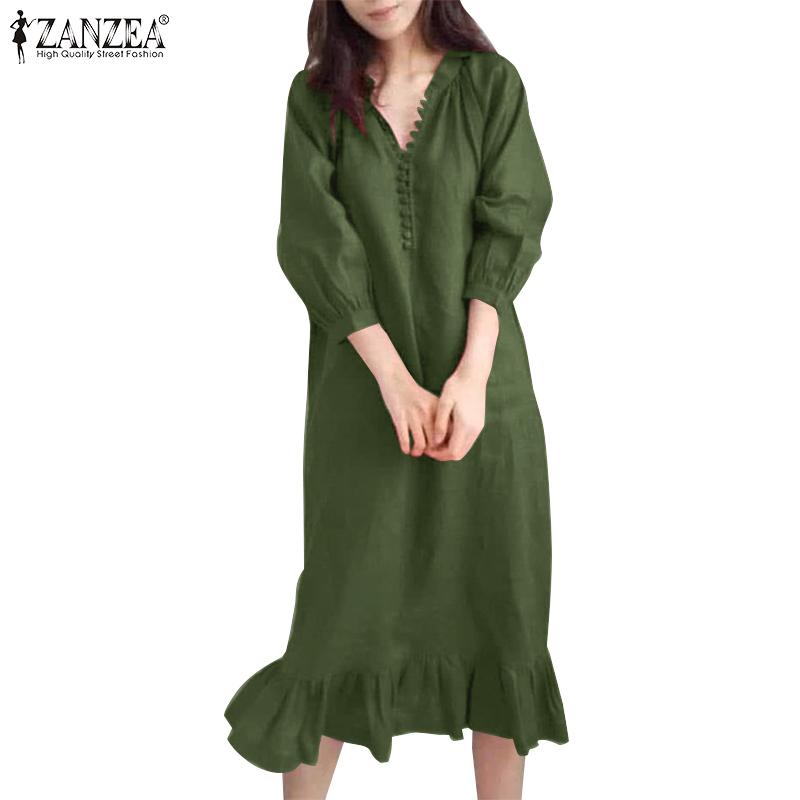 

ZANZEA Женское повседневное свободное длинное платье с v-образным вырезом и рукавами 3/4