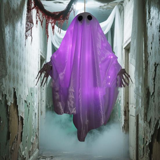 Halloween Decoration Realistic 5 FT Hanging Swing Ghost Decor with String Lights Spooky Cute Ghosts for Front Porch Yard Tree Festive Atmosphere