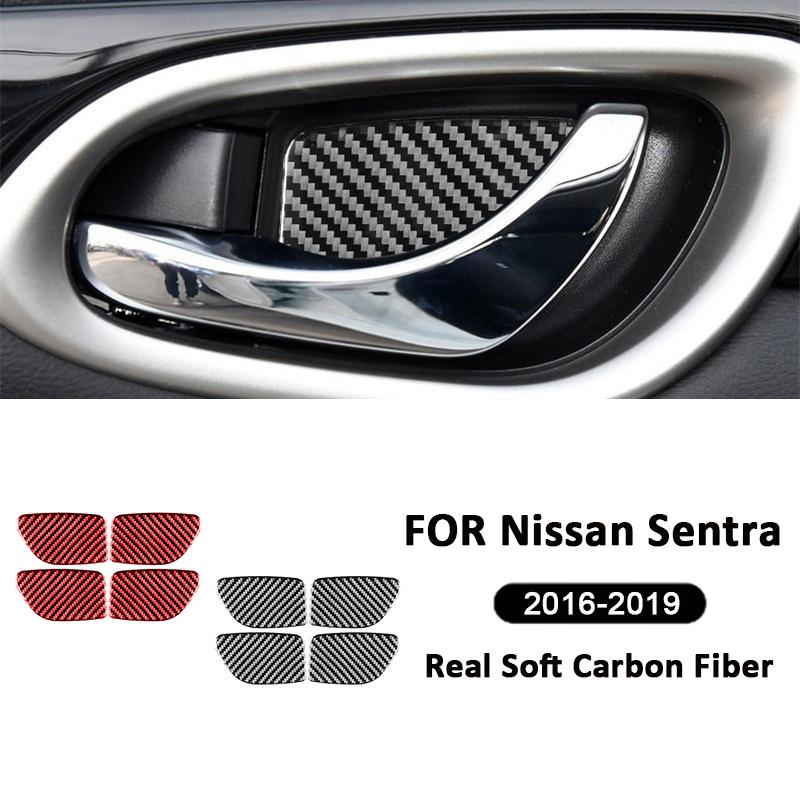 4PCS Carbon Fiber Car Inner Door Handle Bowl Panel Ring Cover Decoration Stickers For Nissan Sentra Sylphy 2016- Accessories