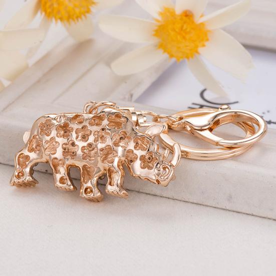 Keychain Pendant 3D Cartoon Rhinoceros Design Sparkling Rhinestones Inlaid Key Chain with Lobster Clasp Key Ring Bags Accessories