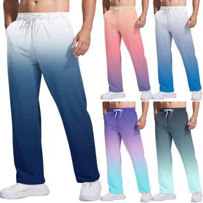 Herenstropdas, casual broek met kleurverloop en zakken | Losse rechte pijpen, elastische tailleband met trekkoord voor dagelijks en casual gebruik