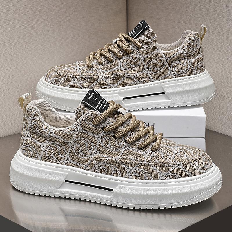 Men's shoes summer 2025 new breathable canvas shoes color matching versatile height increase sports and leisure low-top men's trendy shoes