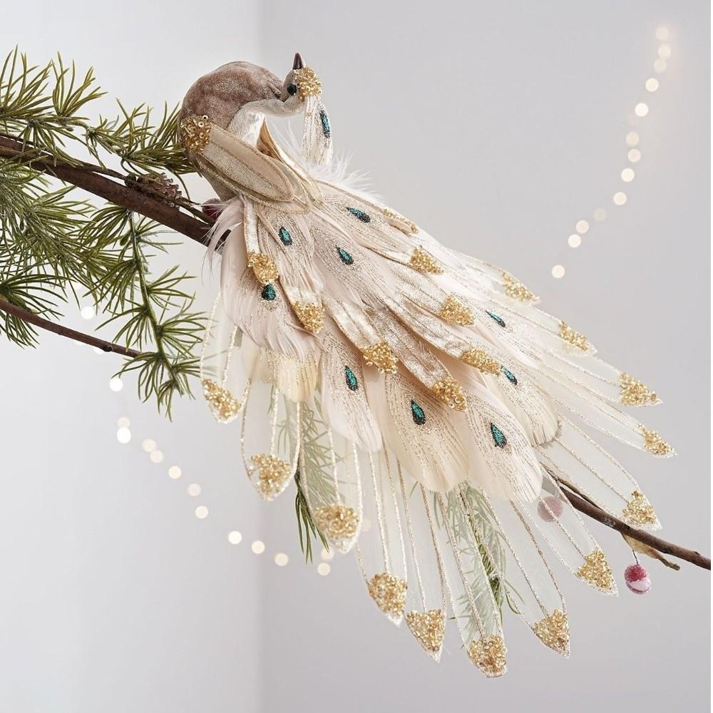 Glitter Accent Artificial Peacock Ornament Peacock Hanging Ornament Home Party Decor