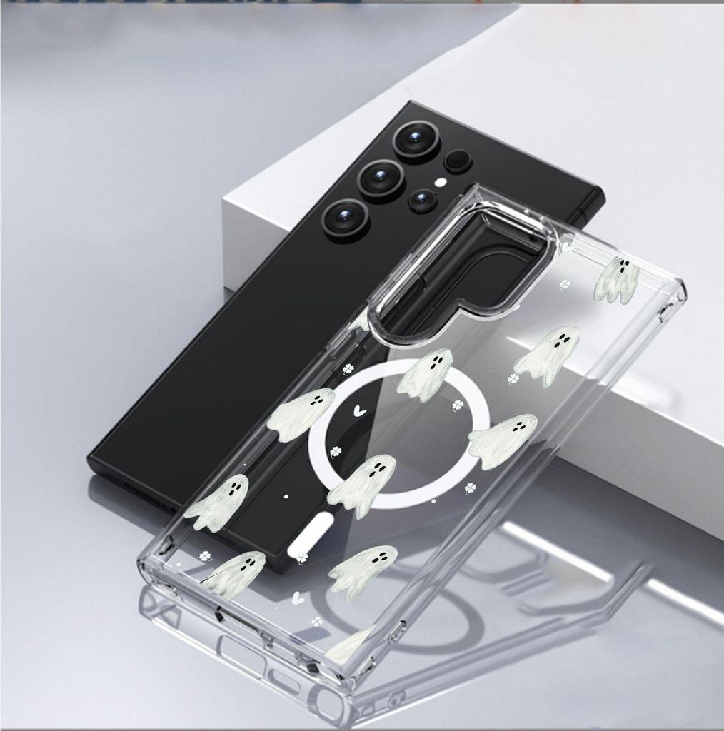 Transparent Cute Skull Magnetic Case for iPhone 15/16/17 Pro Max – Full Coverage