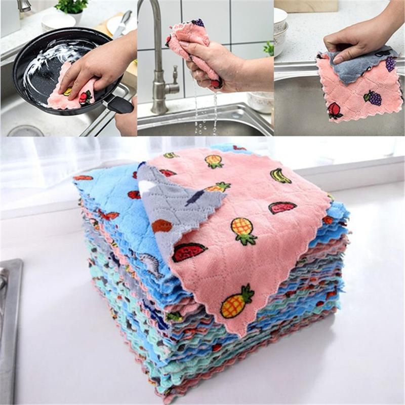 1/5/10Pcs Greaseproof Kitchen Double Side Cleaning Cloth Super Absorbent Household Scouring Pad Kitchen Cleaning Towel Rags