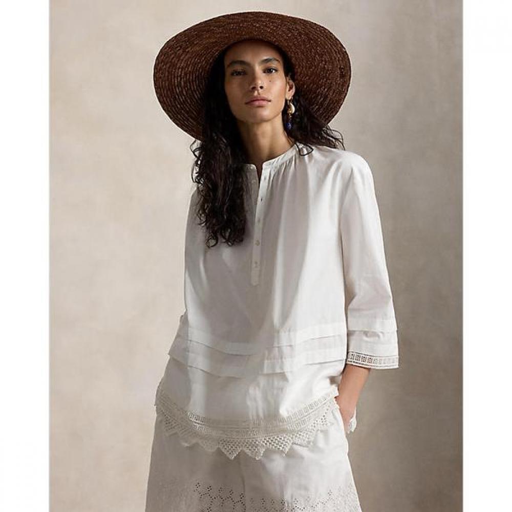 Polo Ralph Lauren Women S Cotton Shirt Crocheted Trim wmpoShtndo21153100