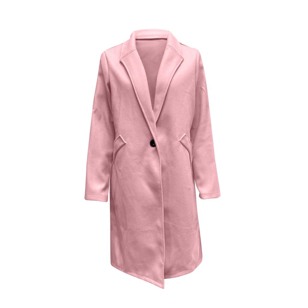 Women's Solid Color Lapel Mid-length Button-wool Coat