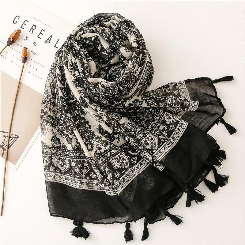 Fashion Luxury Ladies Women Paisley Scarf Female Cotton Linen Shawl Tassel Four Seasons Versatile Muslim Hijab 90*180Cm