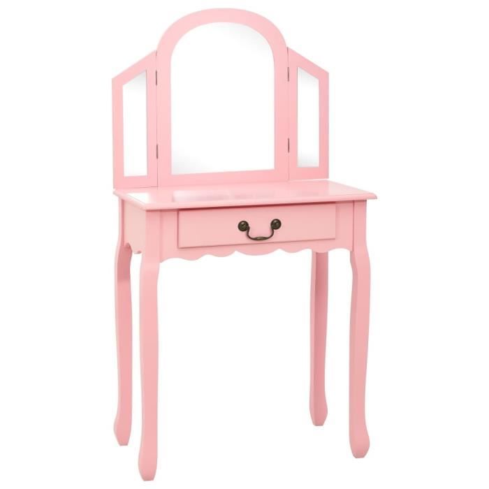 VidaXL Coiffeuse et tabouret Rose 65x36x128 cm Bois de paulownia MDF
