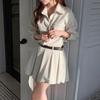 Updated Korean Chic Retro Lace-up Slimming Pleated Dress with Belt for Women