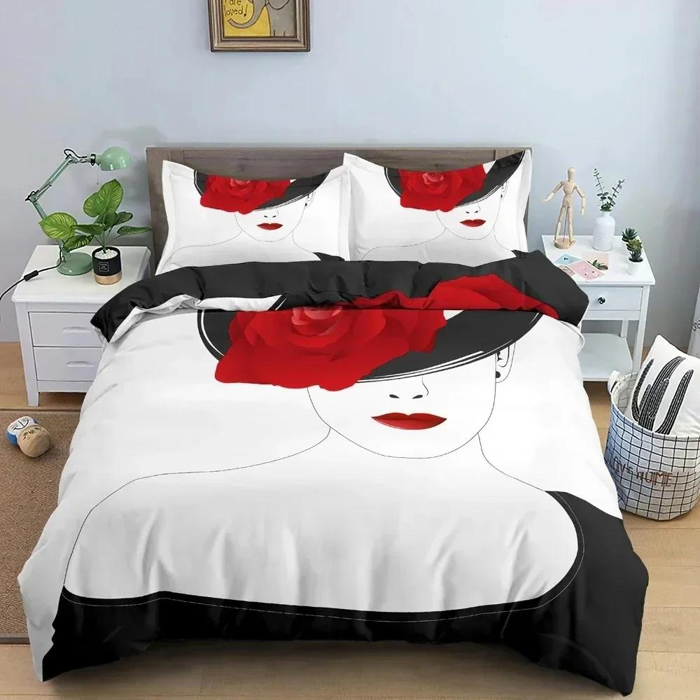 New Woman Portrait Bedding Set 3D Duvet Cover Comforter Covers For Girls Bedroom Twin King Size Quilt Cover With Pillowcase