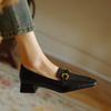 Krazing Pot Sheepskin Round Toe Chunky Heels Autumn Summer Shoes Slip On Women Retro Fashion Pumps