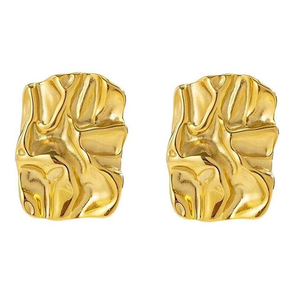 Gold Chic 18k And Silver Titanium Steel Earrings Featuring Modern Hammered Texture