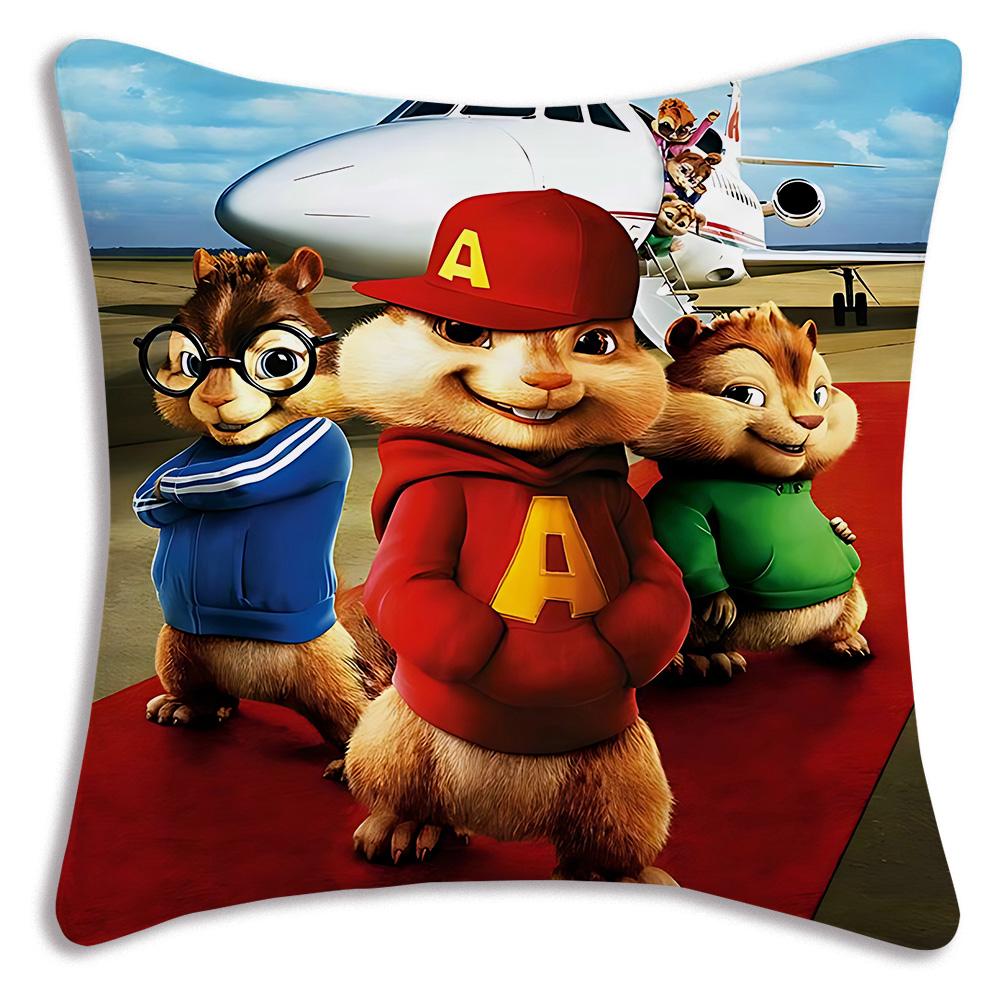 Anime Alvins and the Chipmunks Pillow Covers Cartoon Sofa Decorative Home Double-sided Printing Short Plush Cute Cushion Cover