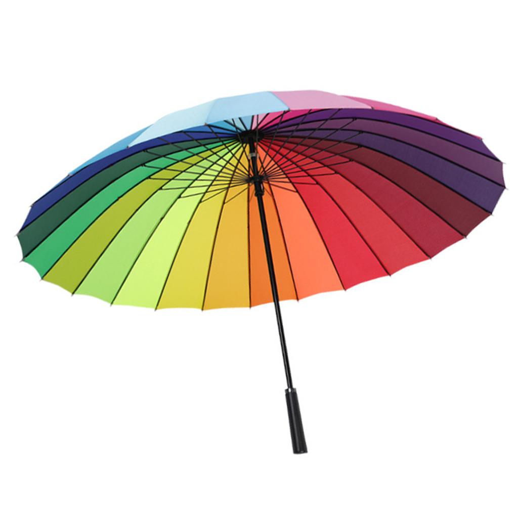 Long Handled Umbrella 24 Rib Large Windproof Reinforced Straight Umbrella for Outdoor Gift Rainbow