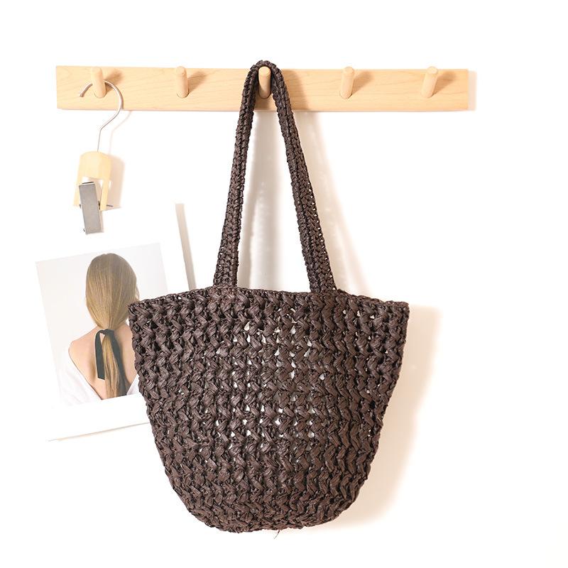 

Hollow Out Design Paper Rope Woven Bag for Women Casual Grass Braided Shoulder Bag Seaside Vacation Beach Bags