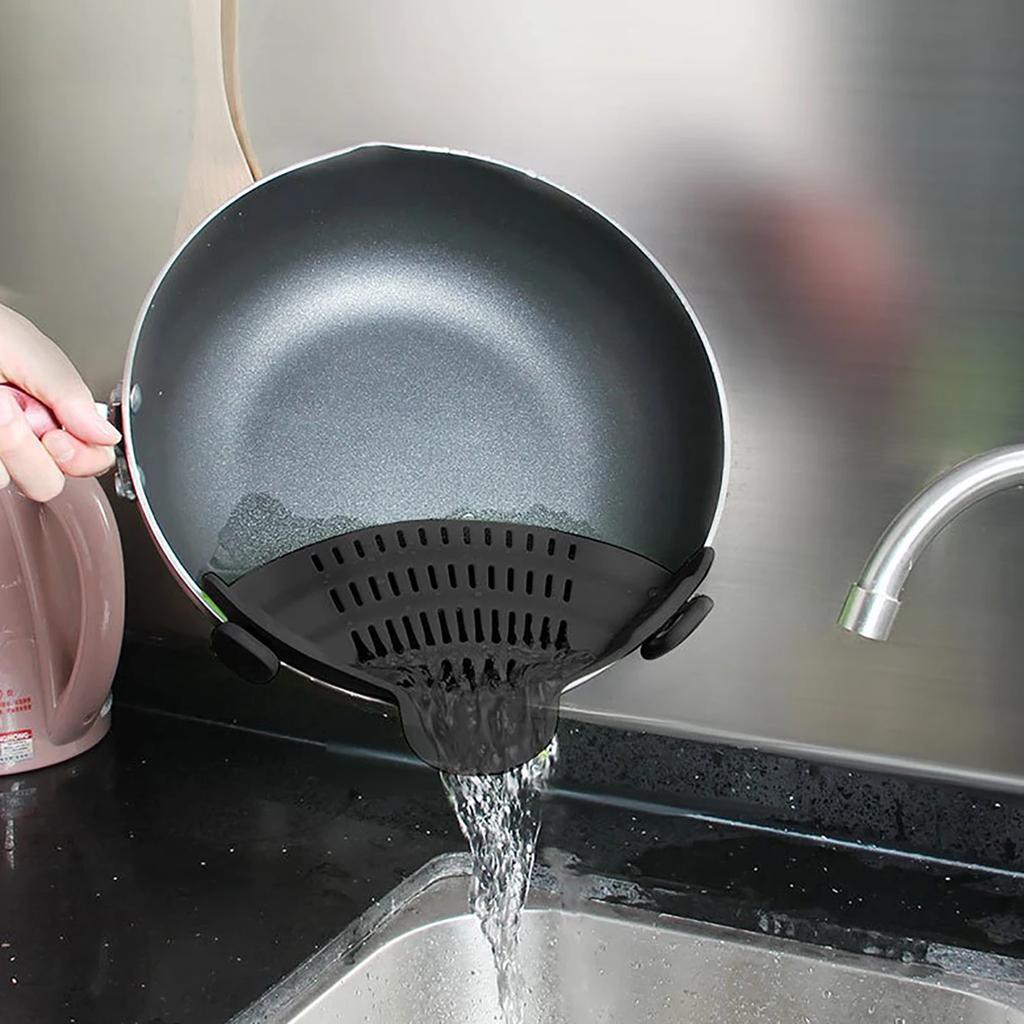 Silicone Kitchen Gadgets Strainer Clip Pan Drain Rack Bowl Funnel Rice Pasta Vegetable Washing Colander Draining Excess Liquid