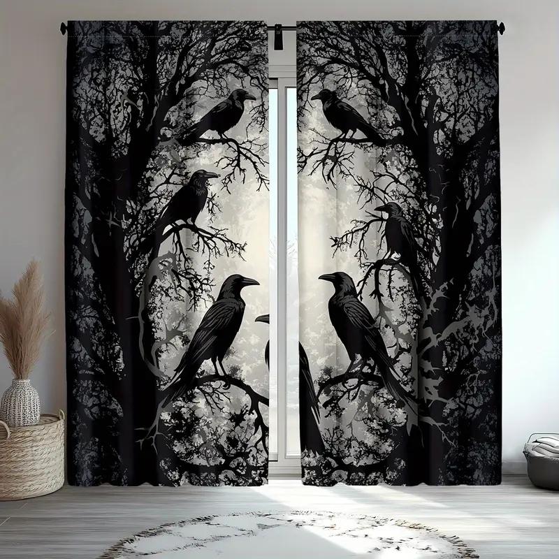 

2pcs Gothic Raven Pattern Curtains Blackout Rod Pocket Window Drapes Halloween Decor Home Decor 100*130 Rod Pocket 1pcs