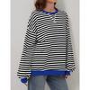 Loose Striped Long Sleeved Round Neck Women's T-shirt