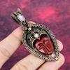 Red Carved Bone Face Pendant Rainbow Moonstone Pendant Copper Wire Wrapped Jewelry