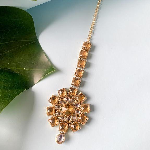 18K Vergoldeter Traditioneller Kundan & Steinbesetzter Maang Tikka für Frauen & Mädchen