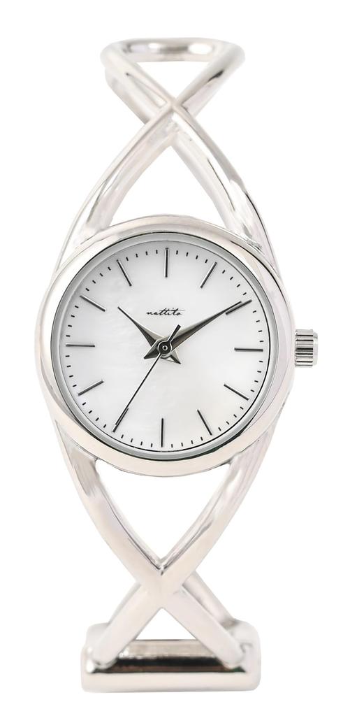 Fieldwork Bangle Watch with Japanese Shell Metal Women's One-Touch Attachment, Movement, Dial, Bangle, Silver, Pilar, GY086-1