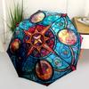 Stained Glass Compass Rose Window Panel - Vibrant Colors, Intricate Design, Perfect for Home Decor or Halloween & Christmas Gifts Umbrella