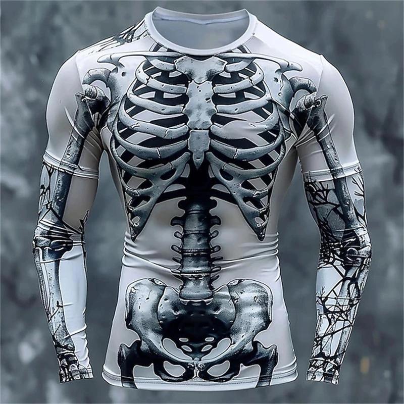 3D Print Skeleton Skulls Pattern Tops Casual Fashion T-shirts Sweatshirt Breathable Streetwear Loose Men's T-shirts