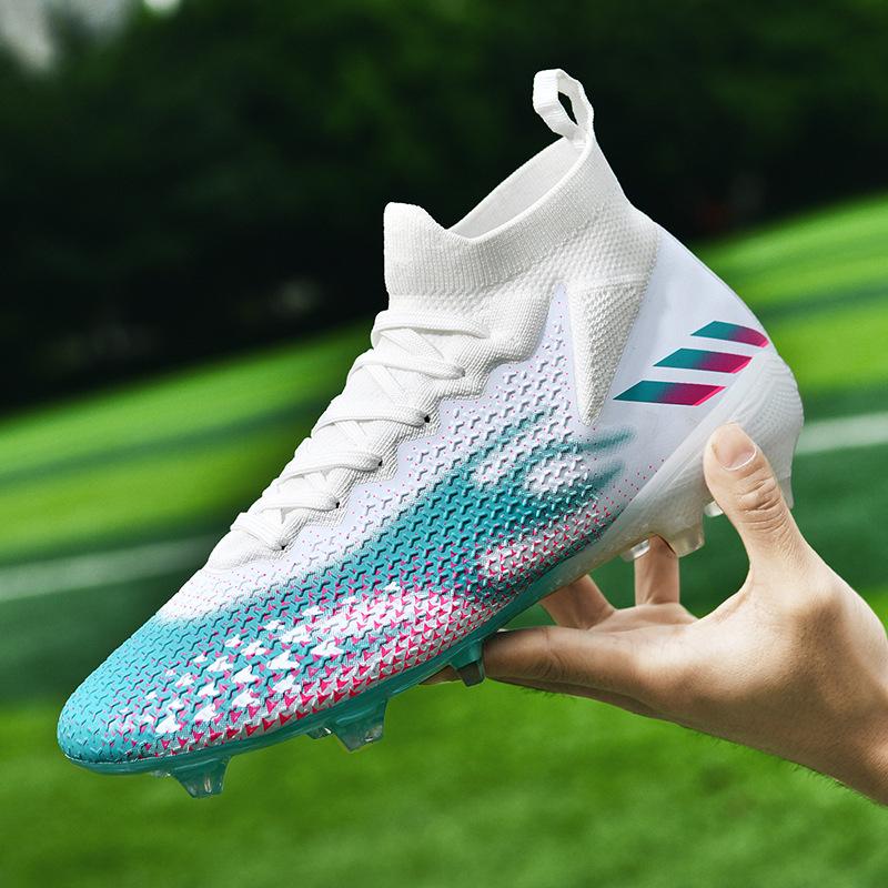 Seamless fly-woven football shoes men's high-top new adult spike broken nail training football shoes