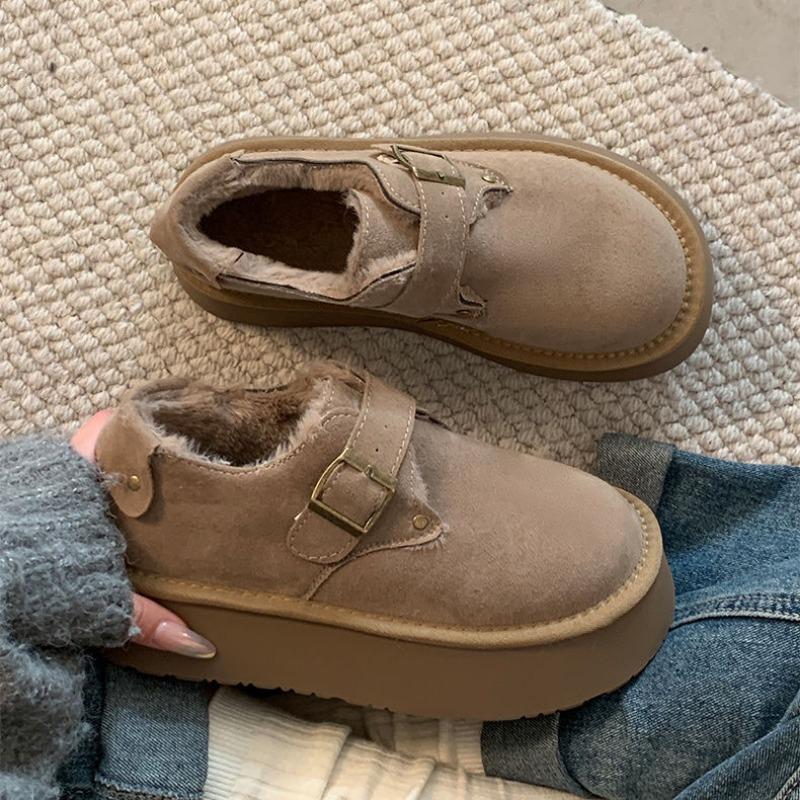 Cotton shoes women's winter velvet outer wear new one-pedal thick-soled heightening big-headed bread shoes snow boots