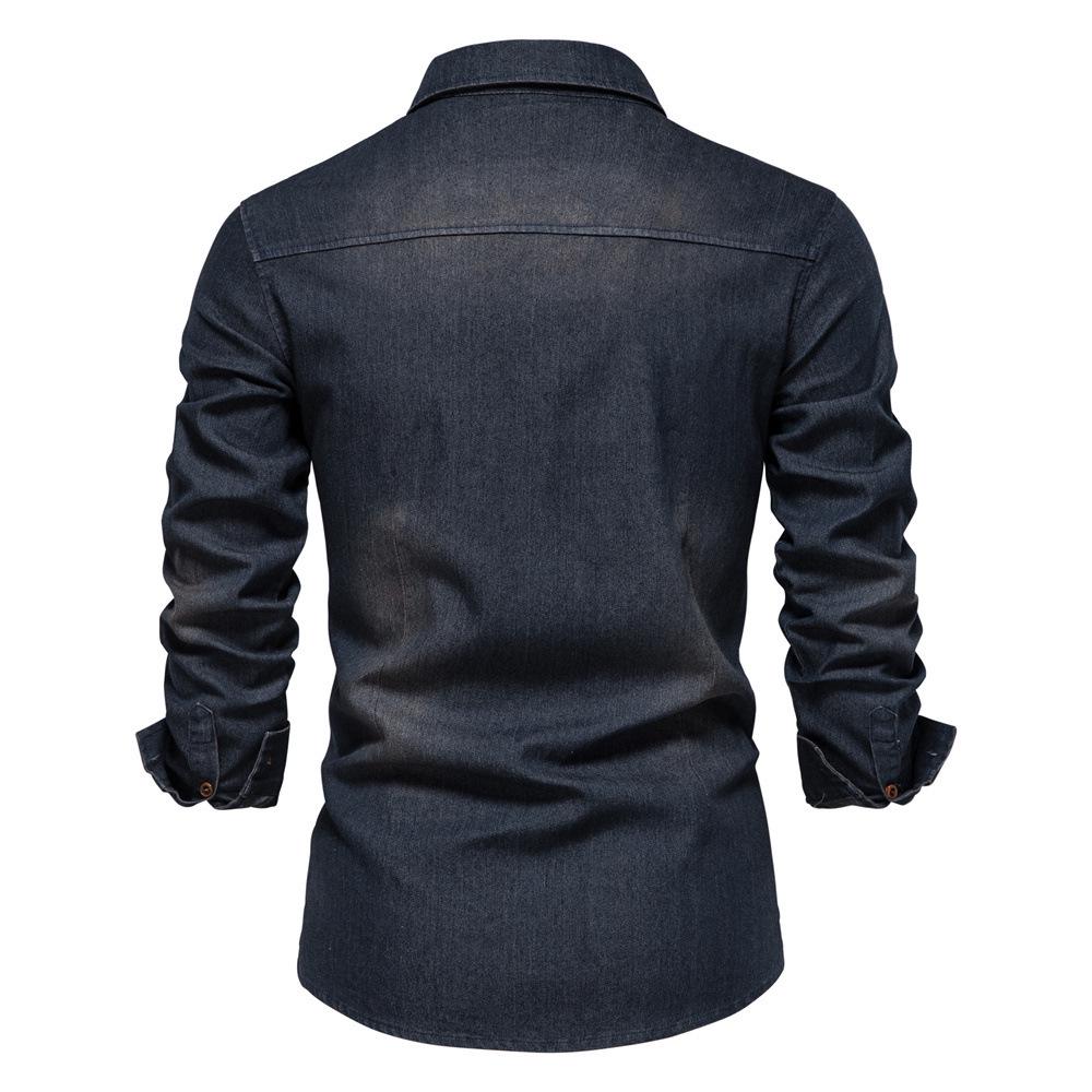 2026 Men's European Size Casual Solid Color Denim Long-Sleeve Shirt In Stock