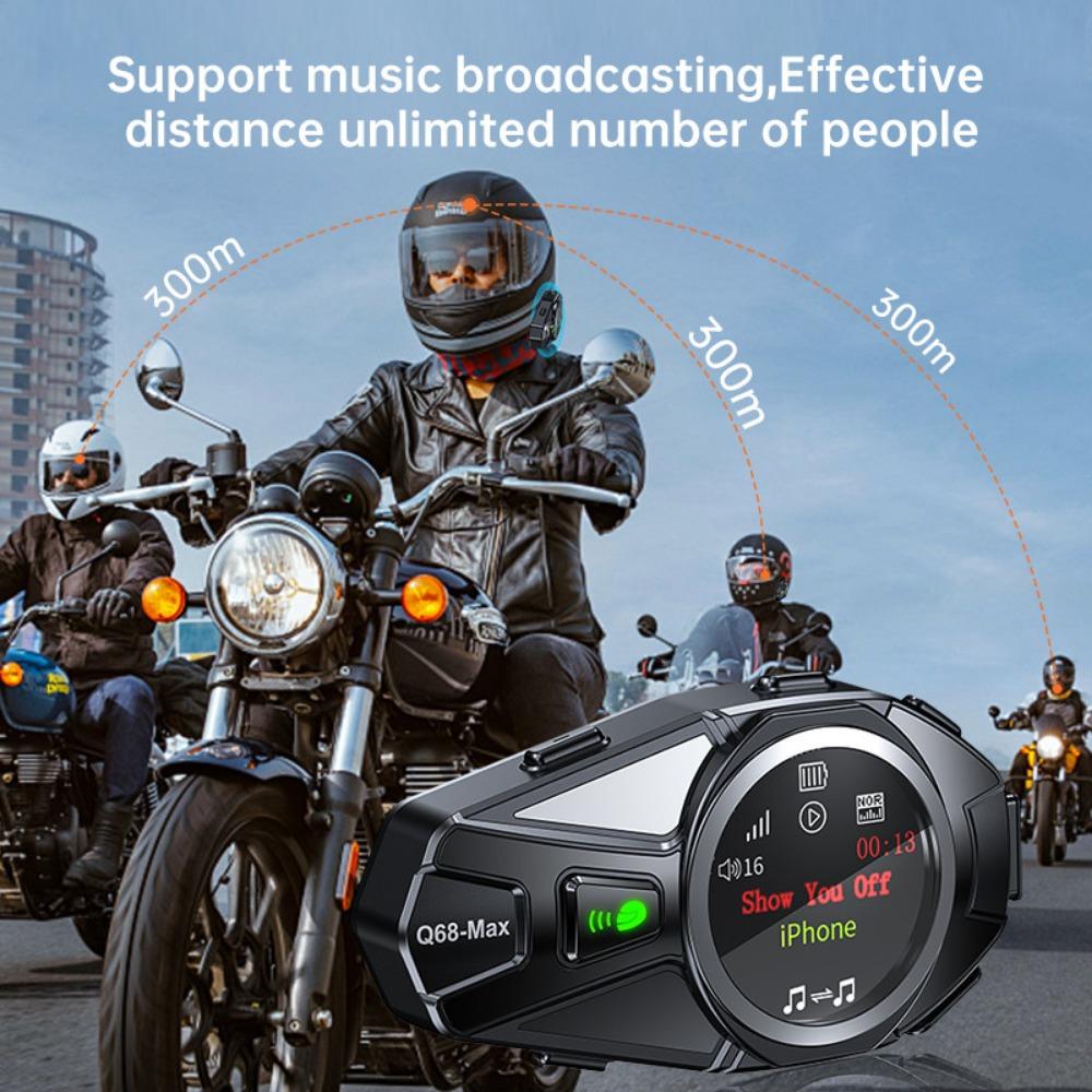 Q68-Max Helmet Bluetooth Headset with IP56 Waterproof, TFT Display, 16H Battery Life, 500m Intercom for Motorcycle Riders