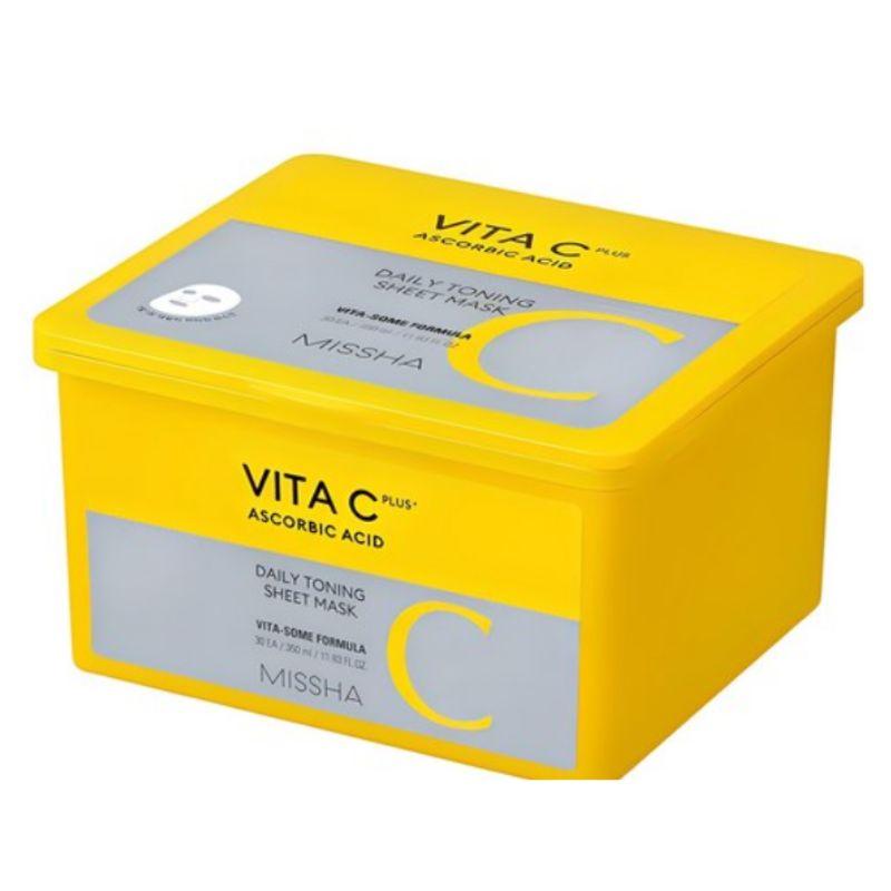 MISSHA Vita C Plus Daily Toning Sheet Mask Brightening Vitamin C Facial Mask 30 Sheets