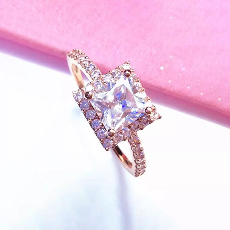 Purple Gold Four-Claw Zircon Ring, Simple Style, High-Grade Rose Gold Plated With Diamonds, Open Ring For Women