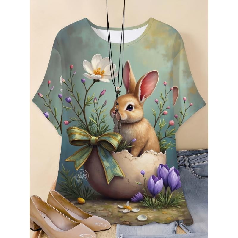 Fashion Women's Crew Neck Short Sleeve 3D Animal Color Printing Animal Short Sleeve Crew Neck T-Shirt