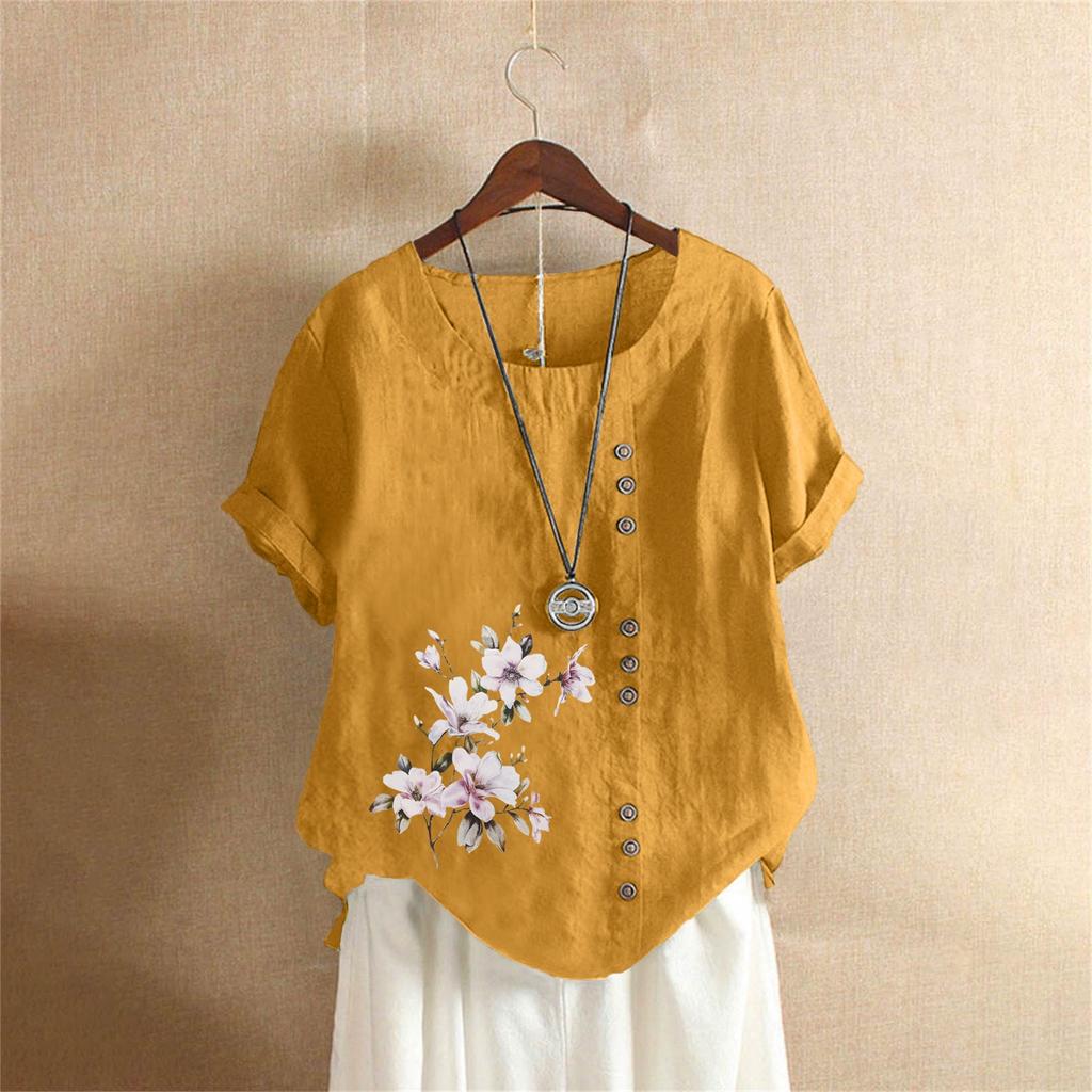 Cotton and Linen Women's Clothing Summer and Autumn Retro Casual Loose Cotton and Linen Short Sleeved T-shirt Women's Clothing Plus Size