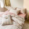 Japan Style Plaid Pattern Duvet Cover Set Queen Soft Skin Friendly Washed Cotton Bedding Set Home Textile Bed Linens Quilt Cover