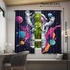 2pcs Astronaut Space Themed Curtains, Contemporary Semi-Sheer Polyester Drapes, Rod Pocket Hanging, Machine Washable, All-Season