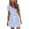 Damen Sommer Casual Fashion Bedrucktes Kleid mit Kordelzug und V-Ausschnitt, kurzärmelig