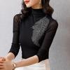 High-neck Mesh Base Shirt for Women Long-sleeved T-shirt Autumn Decoration Ironing Shirt for Small Slim Inner Ladies Top Autumn