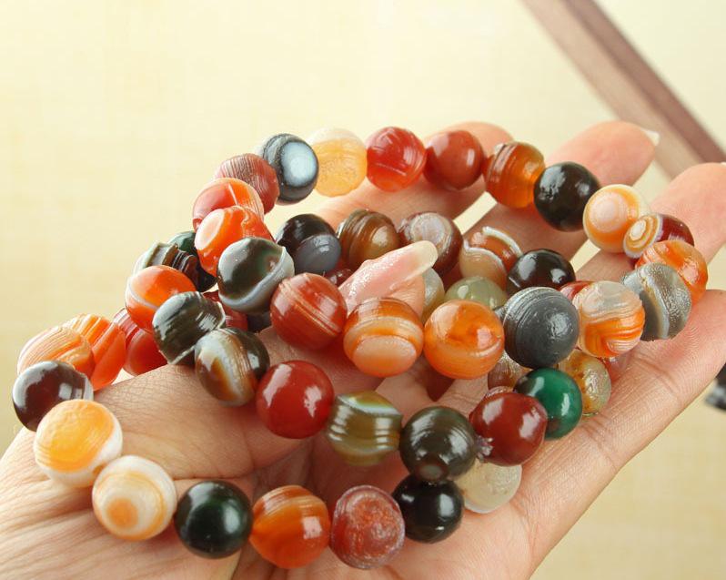 Natural Colorful Alashan Agate Bracelet with Ethnic-Style Wire-Wrapped Eye Beads and Weathered Xinjiang Gobi Stones 9-10mm